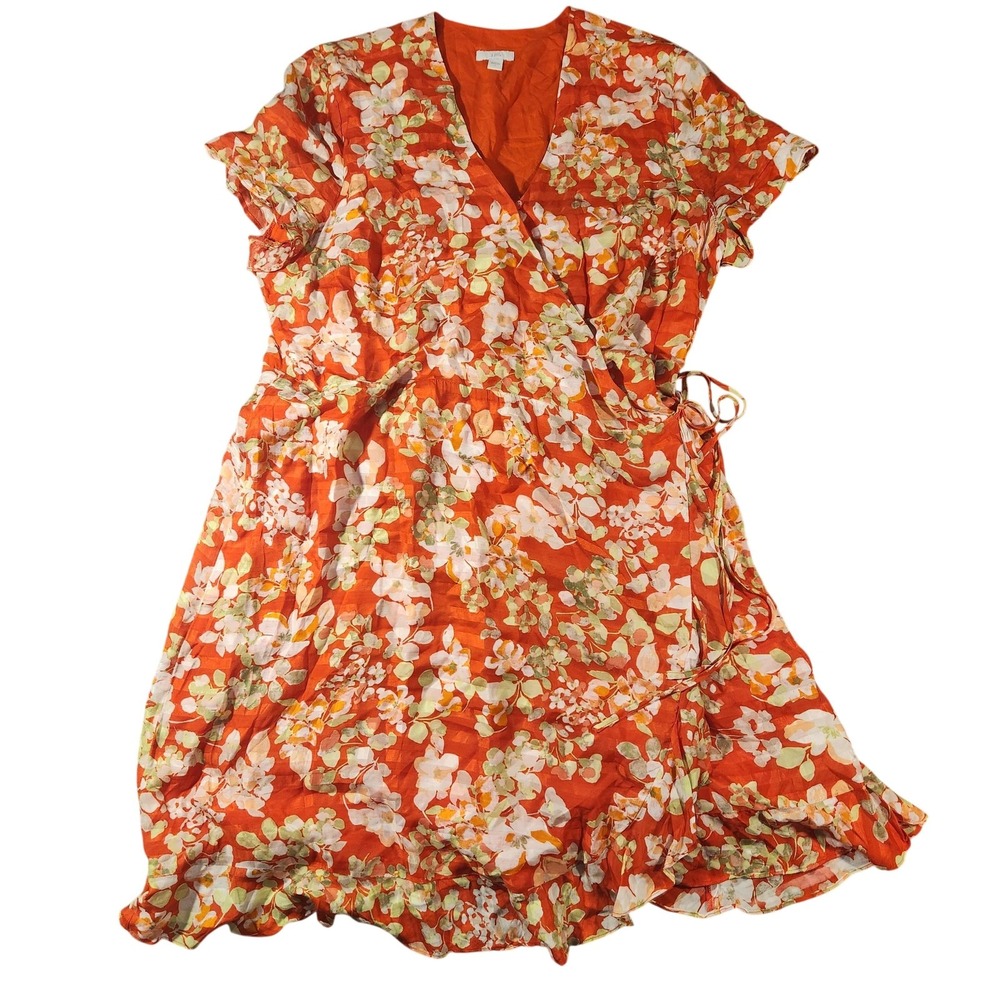J Jill‎ Dress Womens Large Orange Floral Wrap Strapless Ruffle Sundress Summer